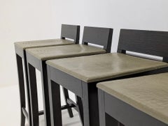 Promemoria Italian Beechwood Stools with Green Reptile-Embossed Leather Seats