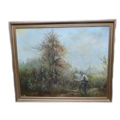 Mid Century Impressionist Monogrammed Oil Painting by Margaret Moss