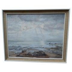 Dipinto a olio impressionista di Beachy Head di P. Campbell, 1979