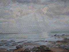 Dipinto a olio impressionista di Beachy Head di P. Campbell, 1979