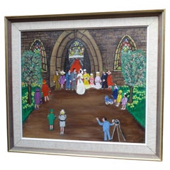 Pintura al óleo de estilo ingenuo de mediados de siglo «La boda», de Eunice Bentley