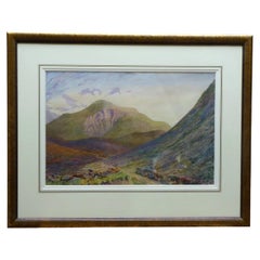 Antique Victorian Mountain Landscape Watercolour by William Monk