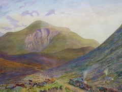 Antique Victorian Mountain Landscape Watercolour by William Monk