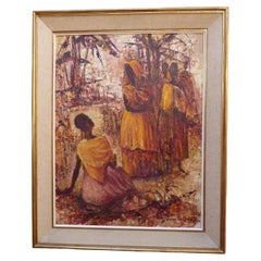 Dipinto a olio di donne tribali della metà del secolo scorso, opera di John Seldon, 1962