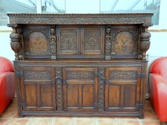 Antique 18th Century Georgian Oak Marquetry-Inlaid Court Cupboard, circa 1740