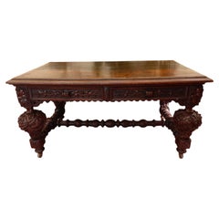 Fine 18th Century Carved Georgian Country Oak Library Table, circa 1780
