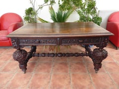 Fine 18th Century Carved Georgian Country Oak Library Table, circa 1780