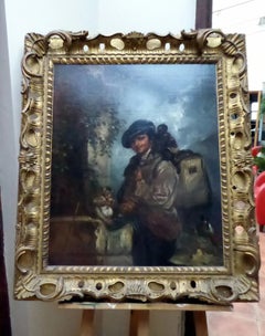Manner of William Bligh Barker, Large Oil Painting of The Organ Grinder
