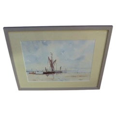 Stanley Bennett, Barges on the Orwell, Mid Century Marine Watercolour Painting