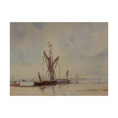 Stanley Bennett, Barges on the Orwell, Mid Century Marine Watercolour Painting