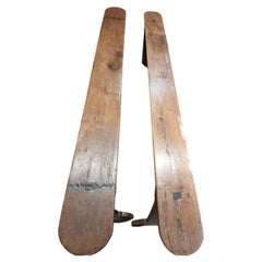 Pair of Antique French Fruitwood Country House Benches Mid 19th Century