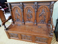 Antique 19th Century Victorian Carved Oak Settle