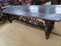 Large Spanish 18th Century Oak Refectory Dining Table with Wrought Iron Base