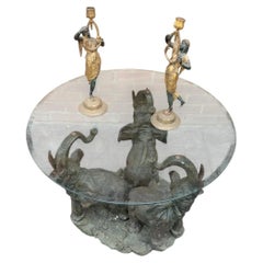 Mid Century Sculptural Elephant Coffee Table with Glass Top