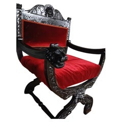 Antique Victorian Carved Oak Throne Chair, 19th Century