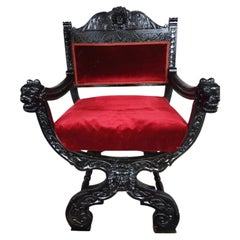 Antique Victorian Carved Oak Throne Chair, 19th Century