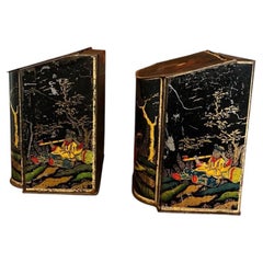 Antique Pair of Early Asian Oriental Tea Tins by B.W. & M. Ltd, Mansfield
