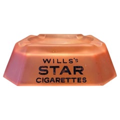 1930s Wills Star Cigarettes Pale Pink Advertising Glass Ashtray