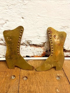 Antique Pair of Victorian Brass Button Boot Wall Plaques Late 19th Century