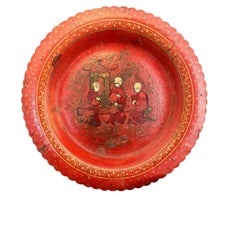 Antique Pair of 19th Century Regency Orientalist Red Lacquered Bottle Coasters