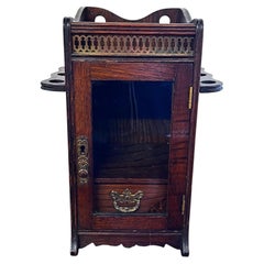 Antique Edwardian Oak Smoker’s Pipe Cabinet with Folding Pipe Rests, circa 1900