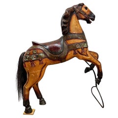 Antique 19th Century Victorian Hand-Carved Fairground Carousel Prancer Horse
