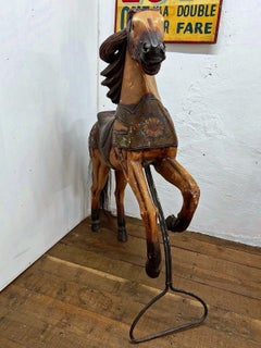 Antique 19th Century Victorian Hand-Carved Fairground Carousel Prancer Horse