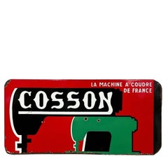 Vintage French Cosson Sewing Machine Double-Sided Pictorial Enamel Sign