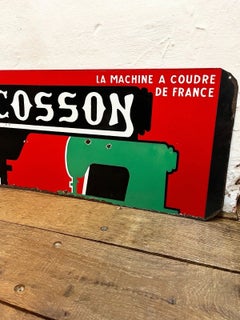 Vintage French Cosson Sewing Machine Double-Sided Pictorial Enamel Sign