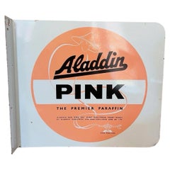 Mid Century Shell-Mex & BP Aladdin Pink Double-Sided Enamel Flange Sign