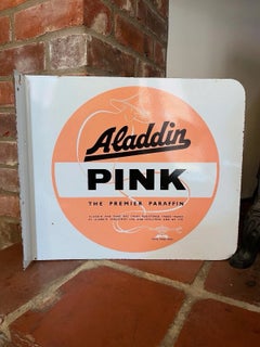 Mid Century Shell-Mex & BP Aladdin Pink Double-Sided Enamel Flange Sign