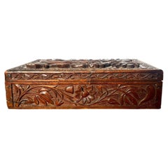 Antique Victorian Carved Oak Heraldic Box with Rose and Thistle, circa 1880