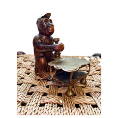 Antique 19th Century Black Forest Style Carved Wooden Monkey Vesta Match Striker