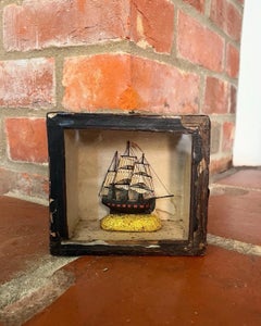 Early 19th Century Folk Art Painted Ship Diorama in Original Display Case