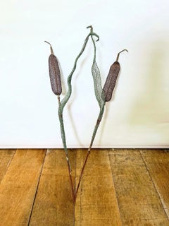 Pair of Contemporary Copper and Wire Bullrush Sculptures by Nicola Gibson