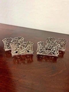 Antique Set of Four Art Nouveau Sterling Silver Menu Holders by Grey & Co