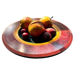 Signed Dennis Hales Hand-Turned Wooden Fruit Bowl with Sculptural Fruit