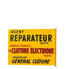 Vintage French Général Clôture Double-Sided Electric Fence Advertising Sign