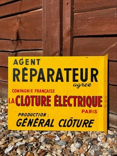 Vintage French Général Clôture Double-Sided Electric Fence Advertising Sign