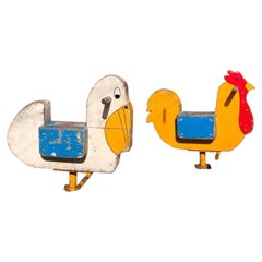 Vintage Hand-Painted Pelican and Hen Fairground Ride Figures