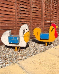 Vintage Hand-Painted Pelican and Hen Fairground Ride Figures