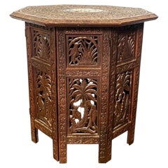 Antique Late 19th Century Anglo-Indian Carved Octagonal Folding Table