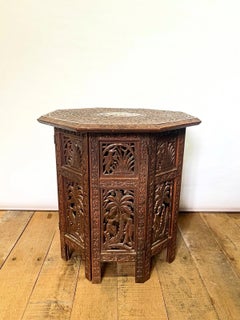 Antique Late 19th Century Anglo-Indian Carved Octagonal Folding Table