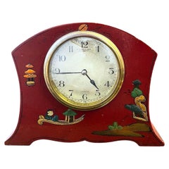 Reloj de chimenea antiguo de estilo chinoiserie lacado con mecanismo de Japy Frères