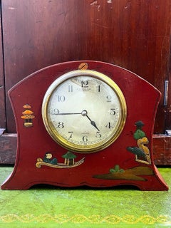 Reloj de chimenea antiguo de estilo chinoiserie lacado con mecanismo de Japy Frères