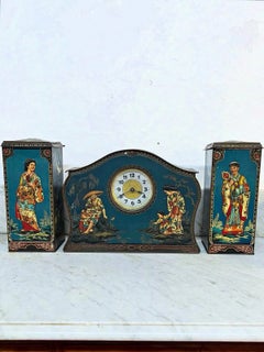 Antique Early 20th Century Victory V Gums Chinoiserie Clock Tin by Fryer & Co