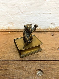 Antique Victorian Brass Novelty Stamp Box with Bear Finial, circa 1900