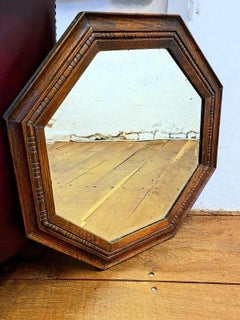 Antique Early 20th Century Octagonal Oak Wall Mirror