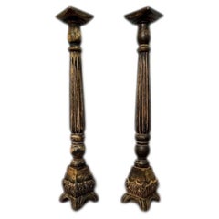 Pair of Vintage Hand-Turned Wooden Candlesticks