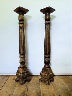 Pair of Vintage Hand-Turned Wooden Candlesticks